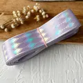 Roll of purple satin ribbon with holographic silver diamond pattern for DIY crafts - Light Purple Silver