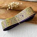Purple ribbon with golden mystic sun and moon symbols for DIY handmade projects - Magic Purple Gold Mystical Pattern / Standard Style