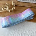 Pink and blue gradient ribbon with holographic laser cat and moon patterns for DIY crafts - Standard Roll / Pink Mist With Silver Holographic