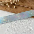 Light blue-grey laser printed ribbon with holographic stars and celestial patterns - Snake King (Silver Pattern) / Light Blue