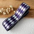 Purple satin ribbon with silver diamond grid pattern for DIY handmade craft decoration - Deep Purple Silver