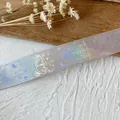 Laser silver iridescent ribbon featuring butterfly and moon patterns for DIY crafting - Gray