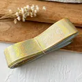 Blue jacquard ribbon with gold metallic star pattern for DIY crafts and badge decorating - Light Blue Gold Mystical Pattern / Standard Style