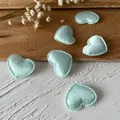 Padded mint green heart-shaped satin fabric applique with beaded edge for DIY crafts - Green Mini Heart