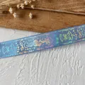 Blue satin ribbon with holographic laser crown and rose patterns for DIY crafts - Snake King (Silver Pattern) / Baby Blue