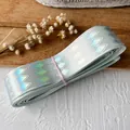 Mint green diamond pattern ribbon with holographic silver foil for DIY craft projects - Mint Green Silver