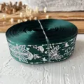 Dark green satin ribbon with silver butterfly and rose patterns for DIY crafts - Dark Green