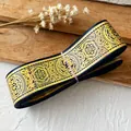 Ethnic style black ribbon with gold laser geometric stars and scroll pattern - Navy Gold Mystical Pattern / Standard Style