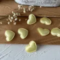 Set of 7 plush heart-shaped wing patches in cream yellow with elegant pearl trim decor - Yellow Small Heart