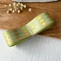Mint green handmade ribbon with golden diamond pattern and metallic finish for DIY crafts - Fruit Green Gold