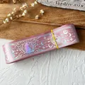 Pink ribbon with laser cat star moon prints for DIY craft bags and Ita bags decoration - Extended Roll / Dusky Pink With Silver Holographic