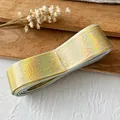 Iridescent gold patterned ribbon roll with circular geometric and vine motifs for DIY - Mint Green Gold Mystical Pattern / Standard Style