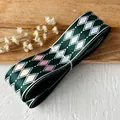 Dark green satin ribbon with silver diamond grid pattern and elegant texture - Dark Green Silver