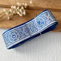 Dark blue ribbon with silver holographic star patterns for DIY craft and badge holders - Royal Blue Silver Mystical Pattern / Long Style