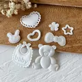 White embroidered DIY applique set with teddy bears, bows and baby bib for crafts - White Series Combination