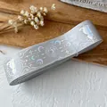 DIY astrological ribbon in grey with holographic laser star and moon patterns - Extended Roll / Light Gray With Silver Holographic