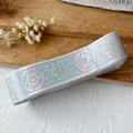 Holographic laser ribbon with hexagram patterns and rainbow effect for DIY crafts - Light Gray Silver Mystical Pattern / Long Style
