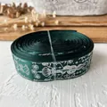 Dark green satin ribbon with silver snake and crown prints for DIY crafts and decor - Snake King (Silver Pattern) / Dark Green