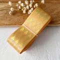 Yellow satin ribbon with diamond geometric patterns and rainbow glitter for DIY crafts - Orange Bronzing