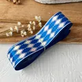 Blue diamond pattern ribbon roll with metallic silver print for DIY crafts and gift wrapping - Royal Blue Silver