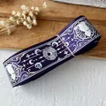 Purple satin ribbon with silver cosmic star moon and cute cartoon dog graphics - Extended Roll / Magic Purple With Silver Holographic