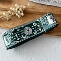 Dark green velvet ribbon with silver laser moon and cat patterns for DIY crafts - Extended Roll / Dark Green With Silver Holographic