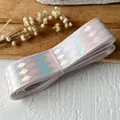 Light pink satin ribbon with holographic diamond pattern for DIY gift wrapping - Light Pink Silver