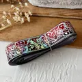 Cinta burdeos con estampado láser de rosas y pájaros para regalos y manualidades DIY - Tinta Oscura Patrón Plata