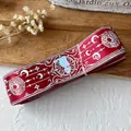 Burgundy satin ribbon with laser silver cat and moon pattern for DIY craft bags - Extended Roll / Red With Silver Holographic