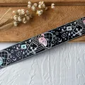 Ruban noir avec motif lapin et cartes de poker holographiques pour création DIY - Longueur Standard / Noir Holographique Argent