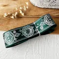 Dark green satin ribbon with silver magic circle patterns for DIY handmade bows - Dark Green With A Plain Silver Finish The Magic Heaven Bottle Measures 4.5 Meters In Length And Approximately 2.5 Cm In Width.