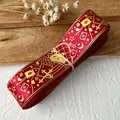 Dunkelrotes Satinband mit goldenem Poker-Kaninchen-Folienaufdruck für DIY-Bastelarbeiten - Rot Bronzieren