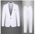 Eleganter weißer Slim Fit Business-Casual-Herrenanzug, zweiteiliges Set, Sakko und Hose - S / Oberteil Und Unterteil / Weiß