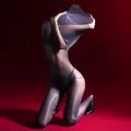 Glossy black sheer full-body bodysuit with seamless stretch and head-to-toe coverage - Regular Full Enclosure Style / Black