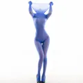 Sheer blue 5D oil glossy bodysuit featuring full cover high neck and built-in gloves - One Size / Standard / Blue