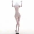 Sheer white full body jumpsuit with high neck and seamless ultra-thin glossy finish - One Size / Standard / White