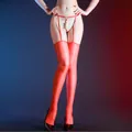 Medias altas rojas brillantes con liguero y conjunto de tanga con perlas blancas sexy - Estilo Aurora 3D / Rojo