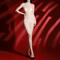 Body de malla transparente de un hombro en color nude con almohadillas y ajuste - Vestido Largo Elegante / Color Piel