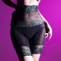 Zwart corrigerend ondergoed met hoge taille, groen kantborduurwerk en mesh-details - Hoge Taille Regulier / Groene Roos Zwart