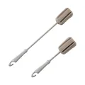Set di 2 spazzole per bottiglie a manico lungo con spugne grigie e gancio integrato - Grigio Lungo