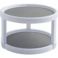 Double-tier 360 rotating kitchen spice rack with grey non-slip trays and white frame - Double Layer - White + Gray