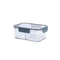 Contenitore alimentare trasparente rettangolare a due scomparti con chiusure blu-grigio - Contenitore Diviso 1100ML (2 Scomparti) / Trasparente / Fibbia Grigio-blu