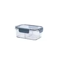 Recipiente de plástico 1100ml con dos compartimentos y tapa de sellado gris-azulada - Caja de Conservación Dividida 800ML (2 Compartimentos) / Transparente / Hebilla Gris Azulado