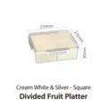 Square snack tray with 4 cream white dividers and clear shell, 233x233x80mm size - Square Fruit Plate with Electroplated Buckle / Cream White Silver