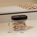 Square airtight food storage jar with black lid and dimension labels for coffee and grains - Small Style / Walnut Black