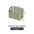 Grand organisateur vert foncé avec poignées dorées et texture à motif diamant - L / Vert Armée Or