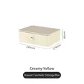 Kosmetik-Organizer in Cremegelb mit Rautenmuster und Metallgriff in der Größe 240x174x80mm - Einzelne Schubladenschicht / Cremeweiß Silber Schubladenbox