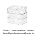 Make-up Organizer aus Acryl mit 2 Schubladen und elegantem Rautenmuster-Design - 2 Schubladen + Geteilte Box / Transparentes Gold