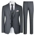 Donkergrijs driedelig slim fit herenkostuum inclusief colbert, gilet en nette broek - 3XL / Set / Donkergrijs met dubbele knopen