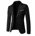 Slim fit zwarte heren blazer met inkeping revers en witte zakdecoratie details - S / Zwart